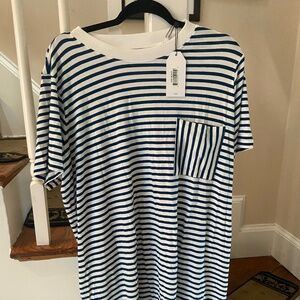 Universal Standard navy striped dress
